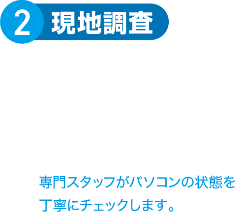 現地調査 専門スタッフがパソコンの状態を丁寧にチェックします。